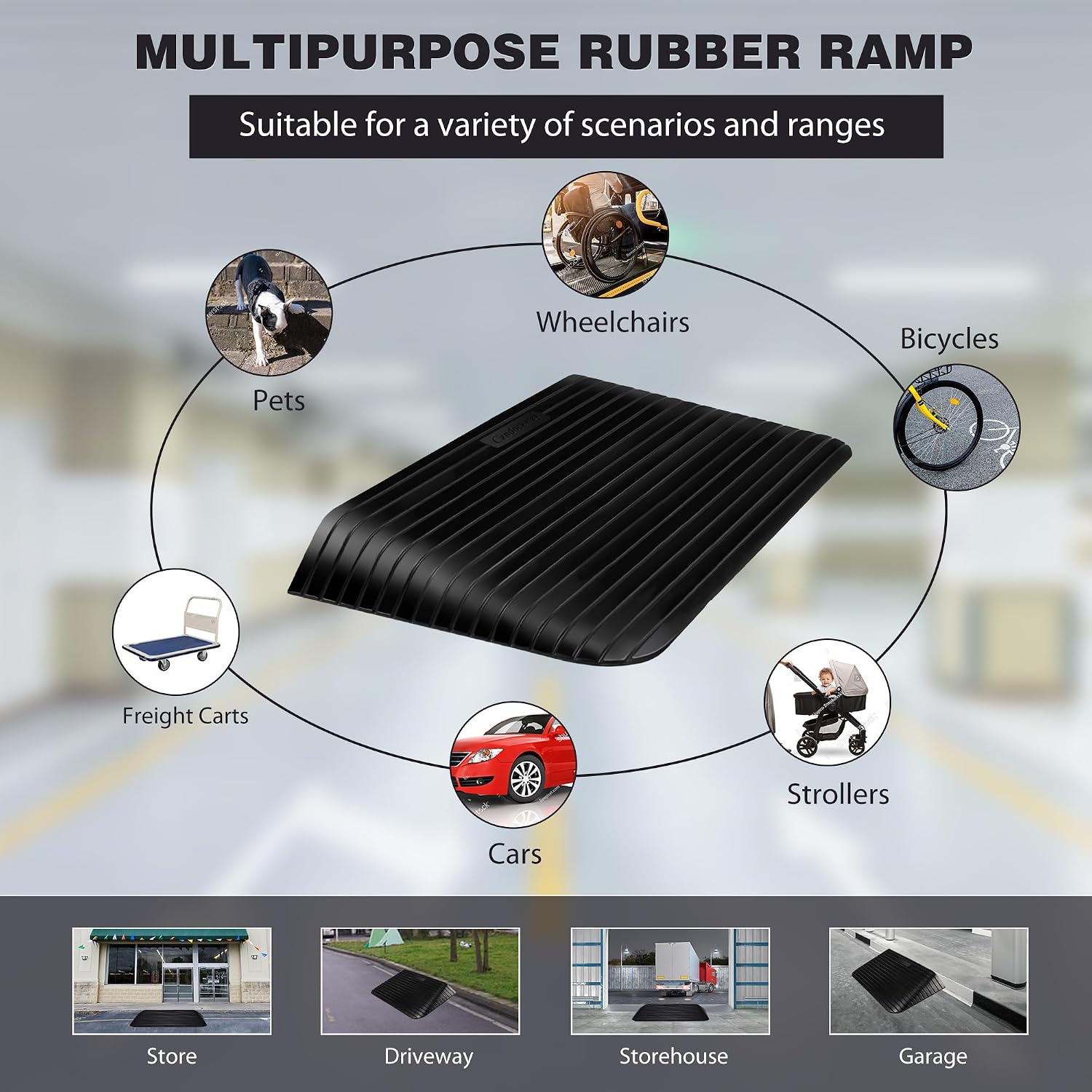 3 Rise Threshold Ramps Doorway, Wheelchair Ramp with Non-silp Surface, 4400 LBS Capacity, Solid and Portable, for Steps, Driveway and Curb Black